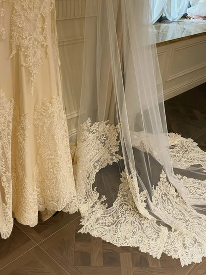 Girlhomeshops-Beautiful exquisite lace long elegant tulle wedding dress prom dress gh5438