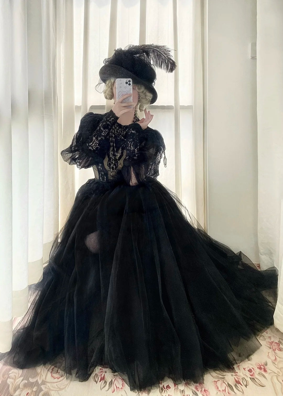 Dark Gothic Lace Tulle High Neck Long Sleeve Floor-length Ballgown Victorian Gothic Evening·Theme Party Dress gh6741