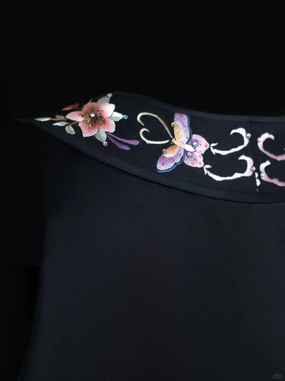 Girlhomeshops-Black exquisite floral elegant fairy girl short satin homecoming dress birthday dress gh5371