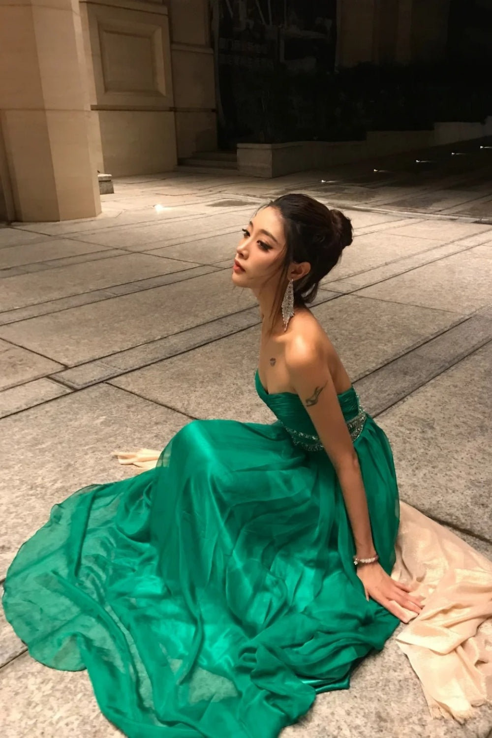 Green strapless fashionable and elegant long sheer evening gown gh6755