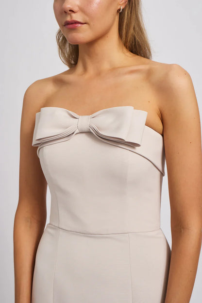 off shoulder collar sleeveless strapless backless and floor length Prom dress