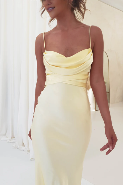 Thin shoulder straps pleated backless long Prom dress - Dress