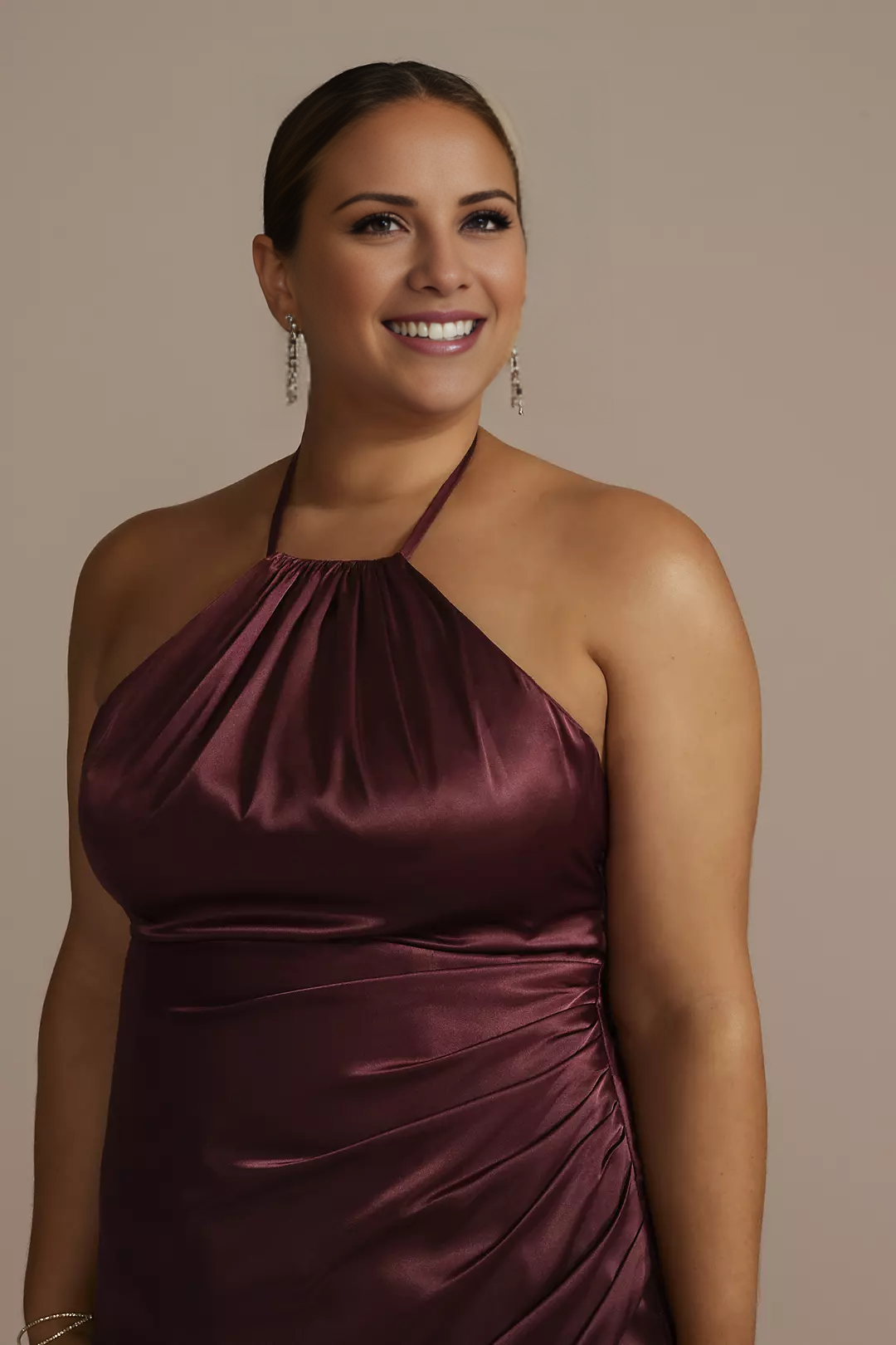 halter neckline sleeveless thin shoulder straps with side slits and floor length Prom dress