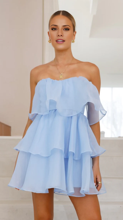 off shoulder collar sleeveless strapless backless short Homecoming Dress