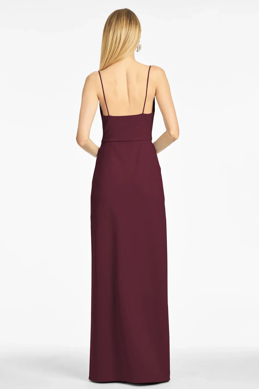 square neckline off shoulder sleeveless thin shoulder strap backless side slit and floor length Prom dress