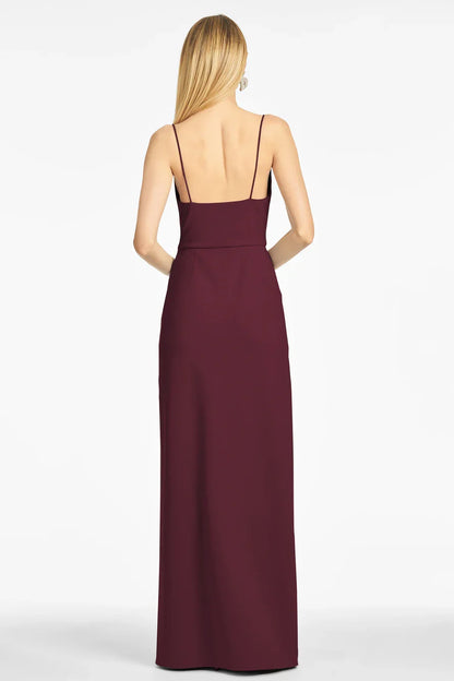 square neckline off shoulder sleeveless thin shoulder strap backless side slit and floor length Prom dress