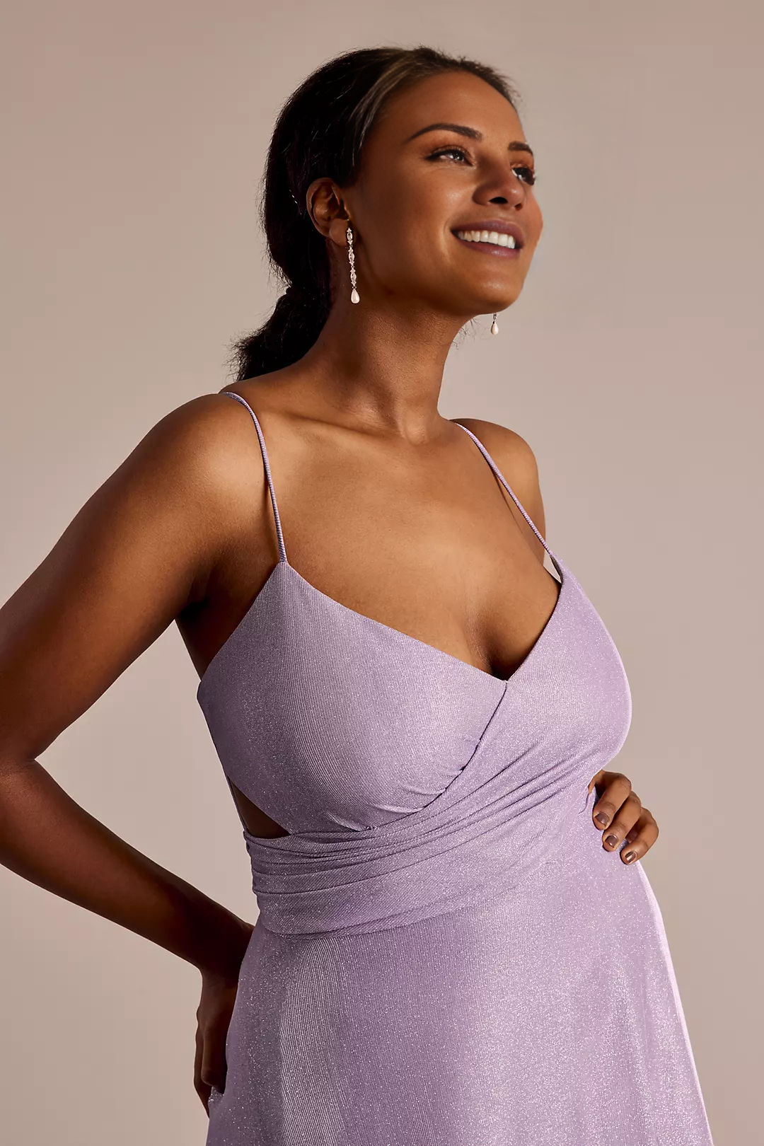A-line V-neck backless sleeveless thin shoulder strap with side slits and floor length Prom dress