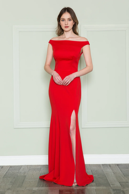 Leg slit long off shoulder fitted dress