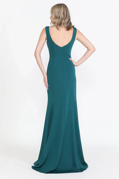 Long illusion deep V-neck fitted dress
