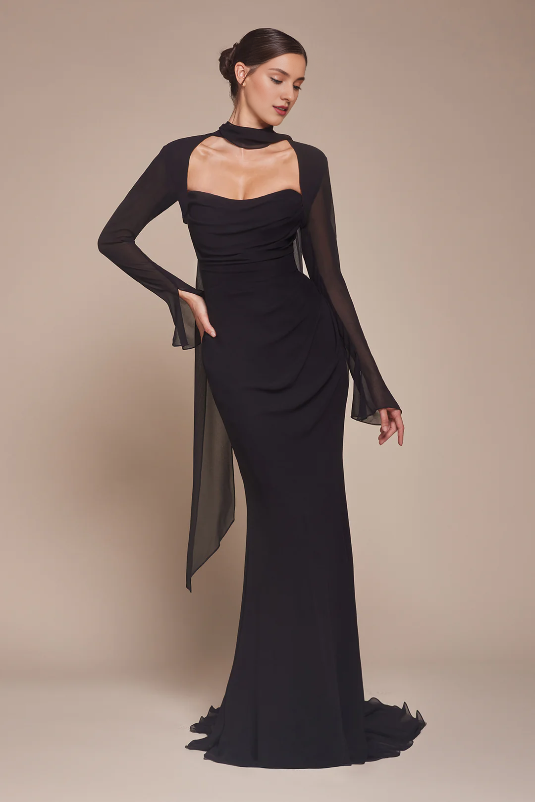 Chiffon long strapless long sleeved slim fit skirt