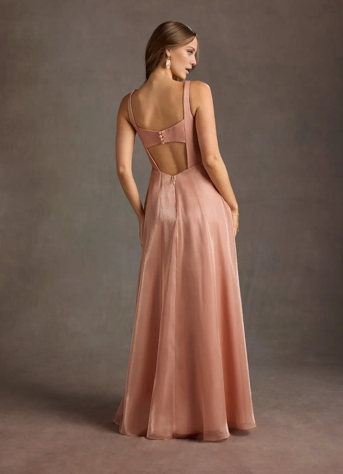 square neckline satin side slit backless and floor length Prom dress