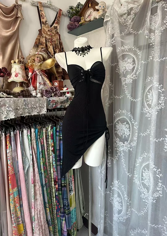 Black halter-neck fitted short sexy ball gown R7874