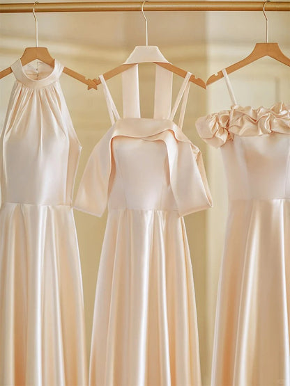 Champagne Color Gentle Elegant Fashion Retro Long Satin Ball Gown Evening Gown Wedding Guest Party Dress Bridesmaid Dress Prom Dress gh3994