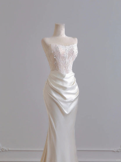 Girlhomeshops--✨Exquisite lace long floor-length satin prom dress wedding dress gh5481