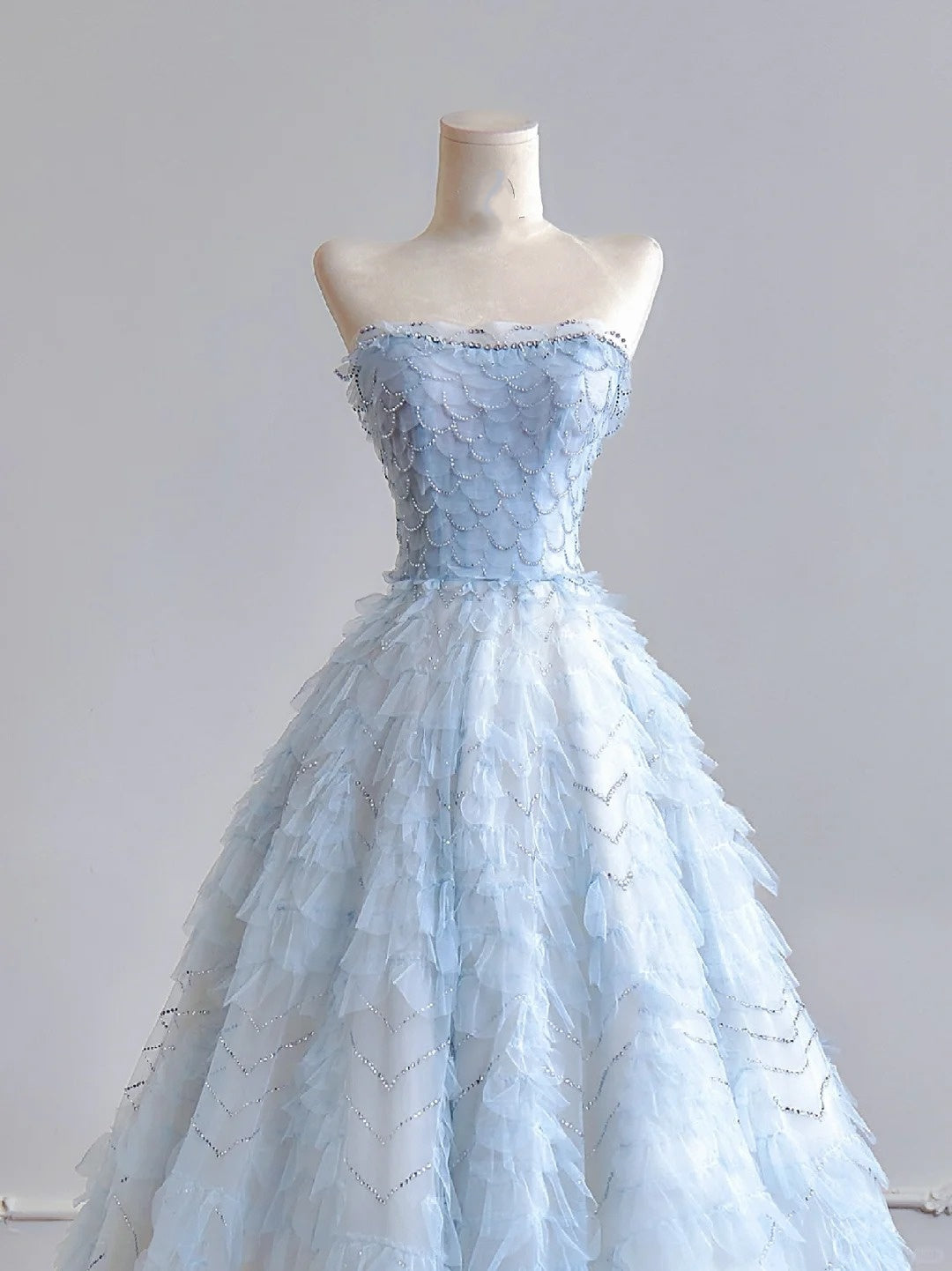 Girlhomeshops--Light blue organza fairy long floor-length tulle prom dress wedding dress gh5487