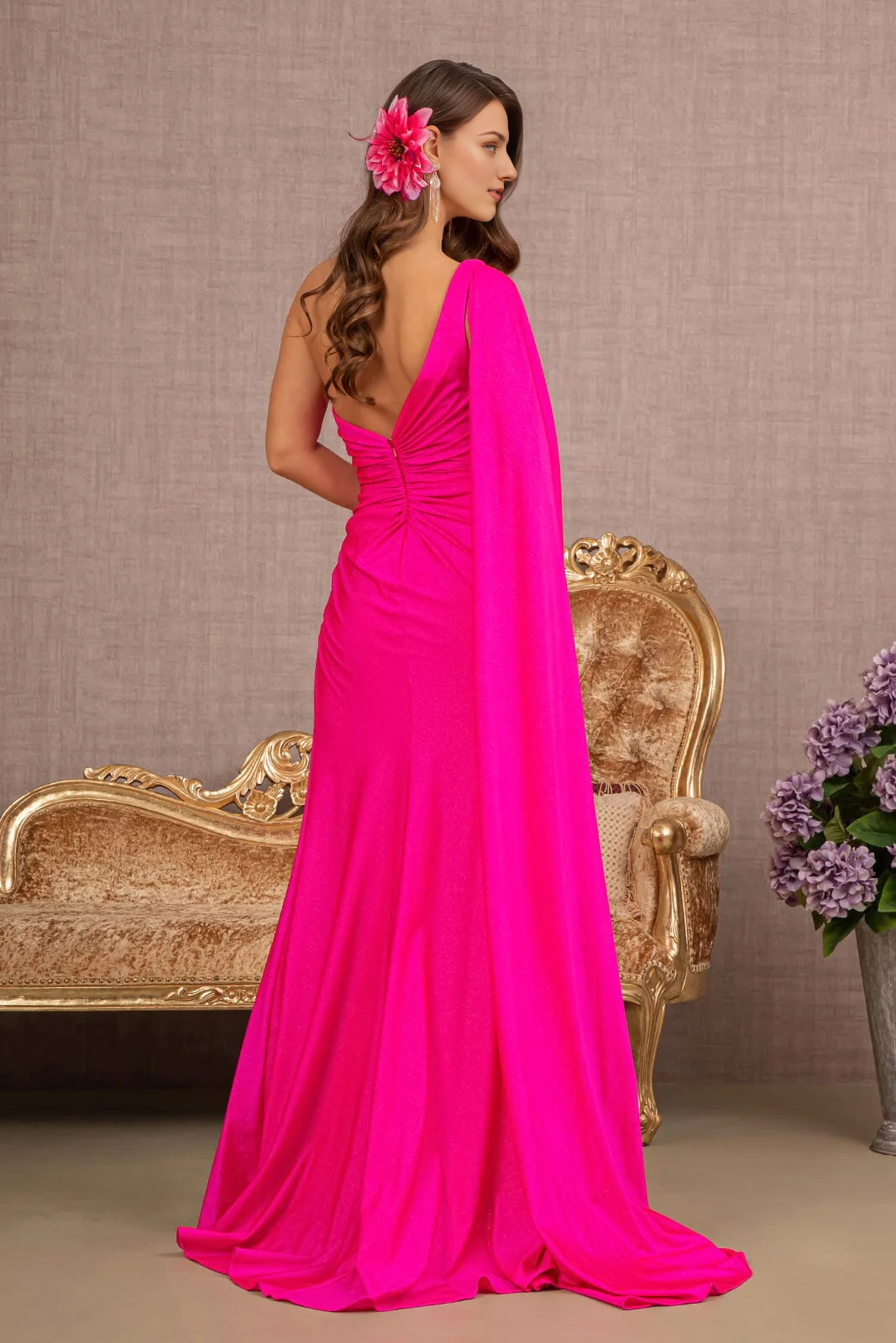 Well fitting slit skirt one shoulder long sparkling crepe dress