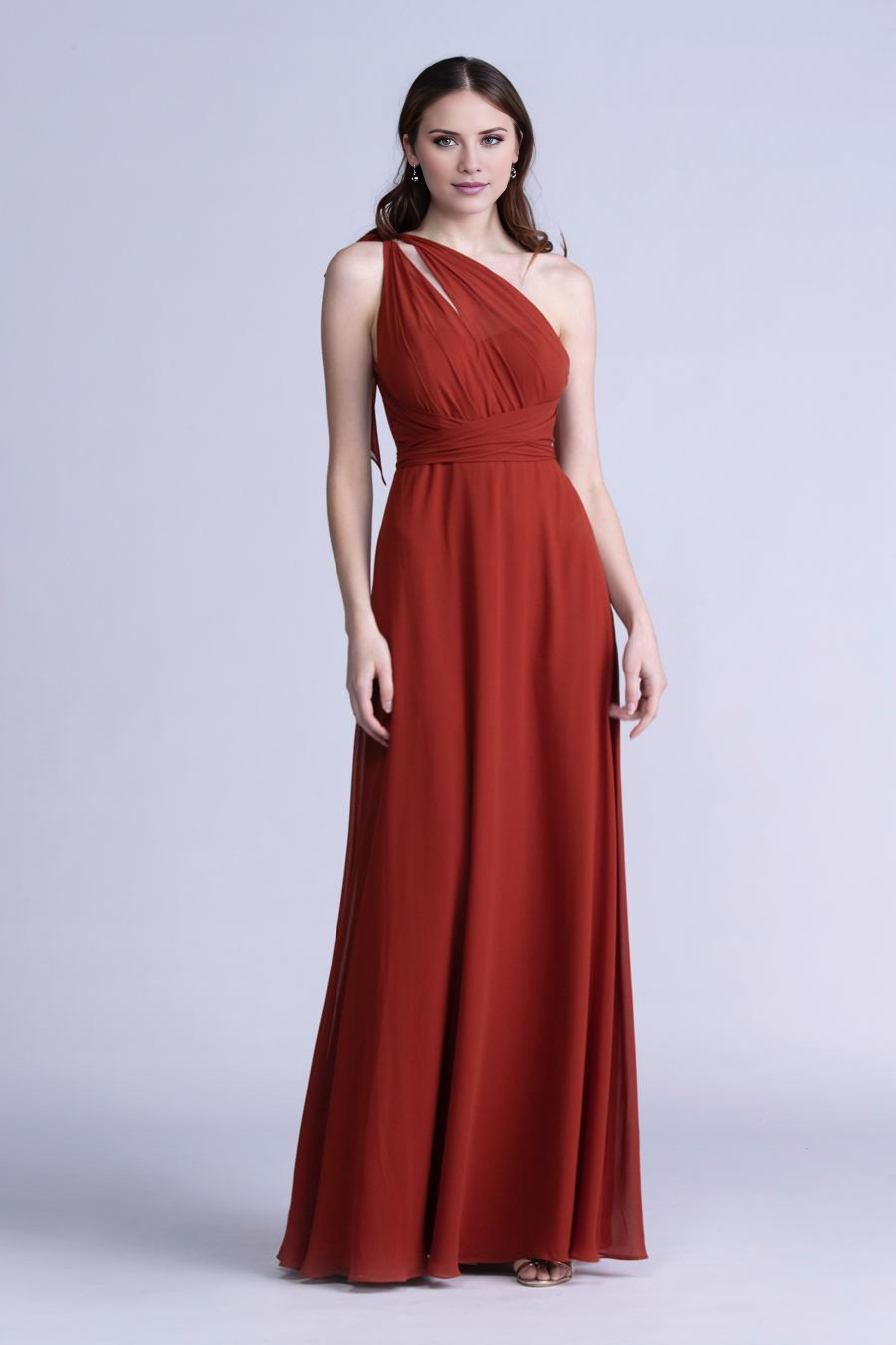 asymmetrical neckline backless and floor length evening dress