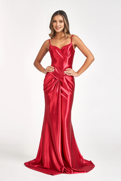 Slimming hemline long sweetheart satin dress