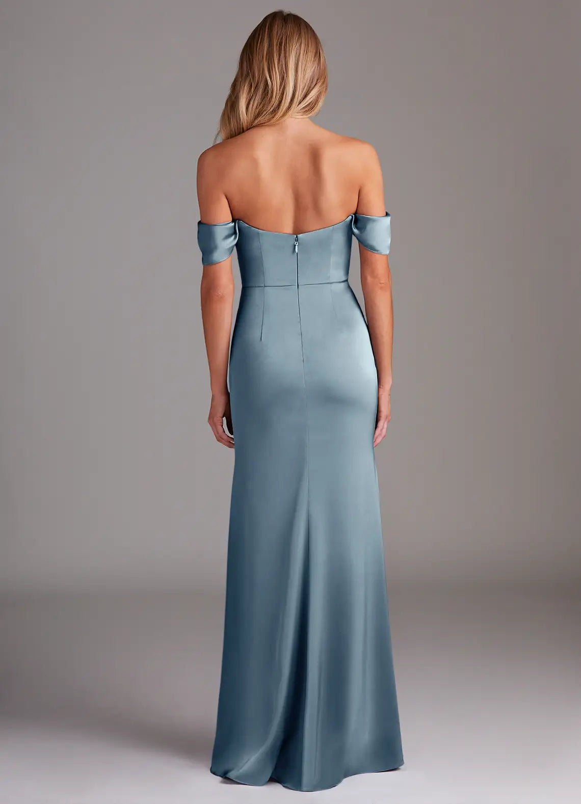 Off Shoulder Side Split Satin and Floor length Bridesmaid Dress - Dress