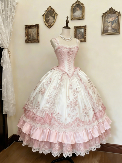 Green and White Rose Rococo Palace Dress gh6781