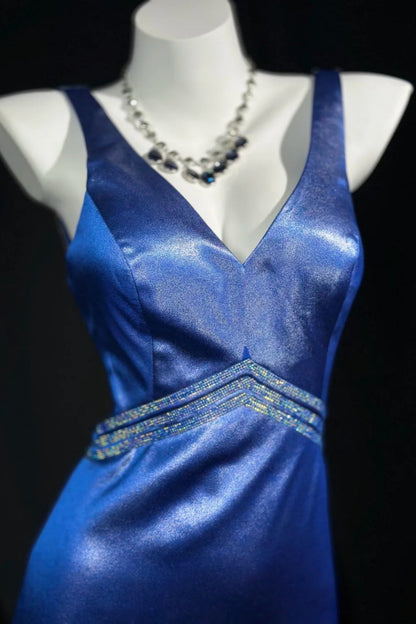 girlhomeshops-Exquisite Blue Cross - Back Rhinestone Evening Dress gh5847