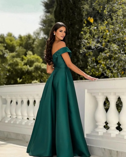 off shoulder collar backless and floor length ball gown