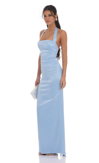 halter neck off shoulder sleeveless backless and floor length Prom dress