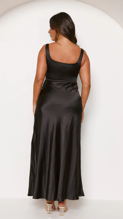 square neckline with backless side slit and floor length Prom dress