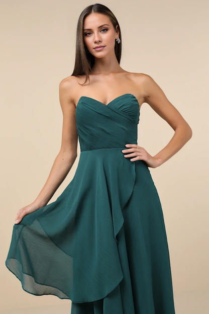 V collar off shoulder sleeveless strapless backless and floor length evening dress