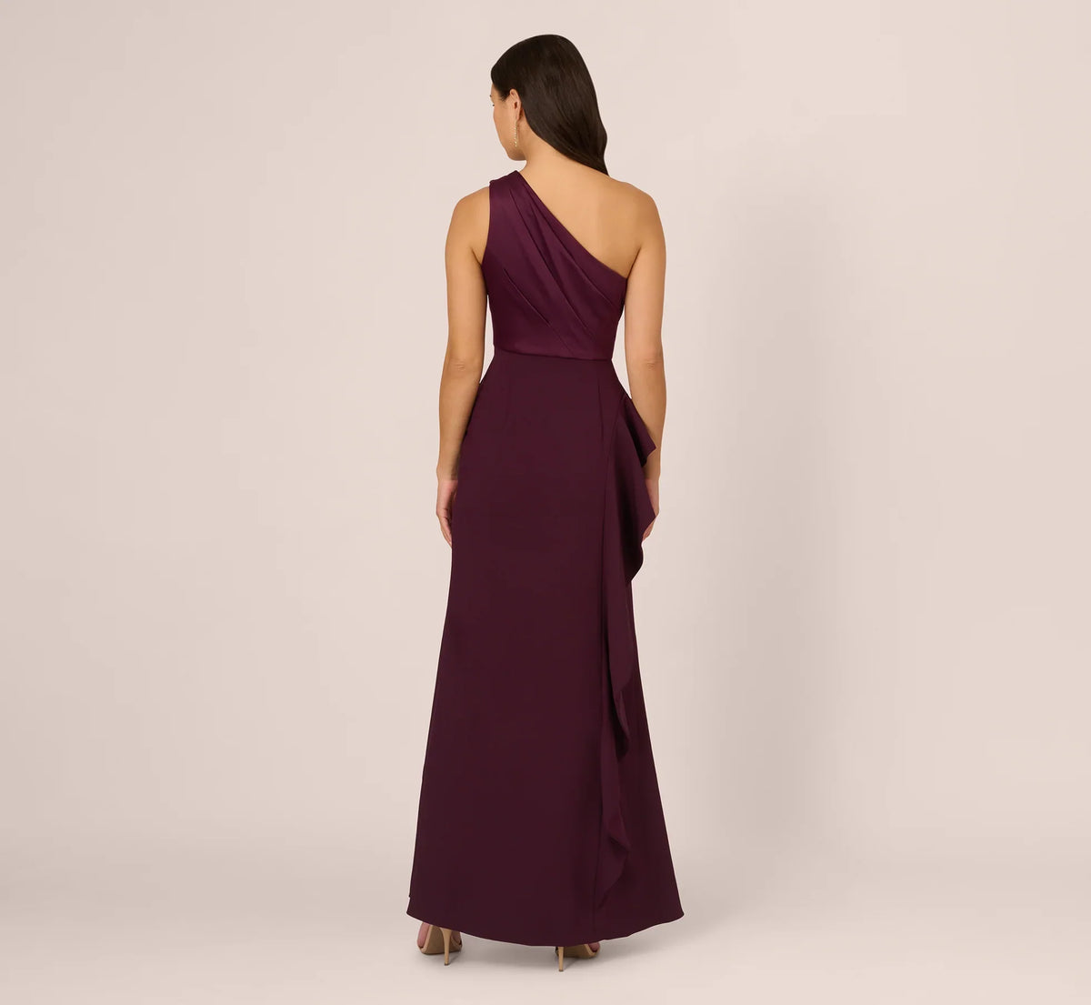 One Shoulder Long Satin Crepe Tail Long Prom Dress
