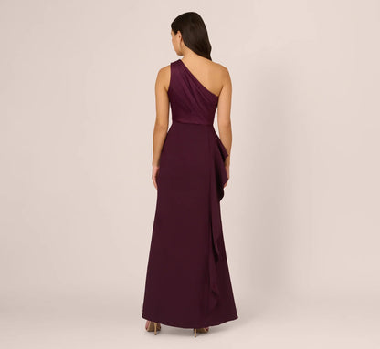 One Shoulder Long Satin Crepe Tail Long Prom Dress