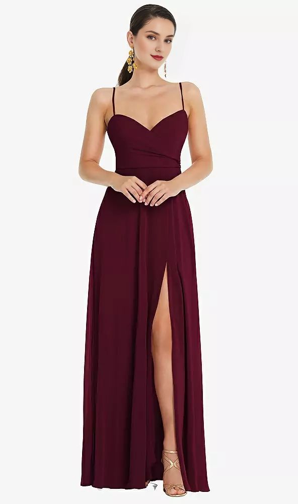 Adjustable front slit shoulder strap wrap Prom dress