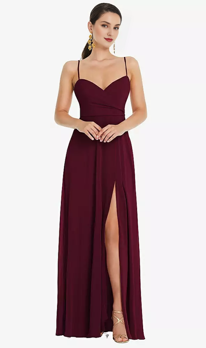 Adjustable front slit shoulder strap wrap Prom dress