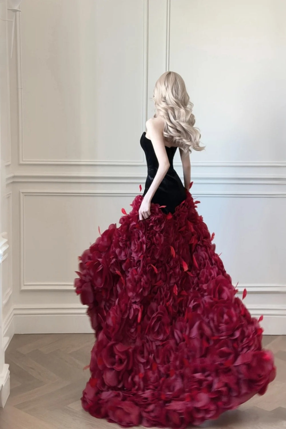 ❤️A gorgeous and vibrant long evening gown with red roses gh6829