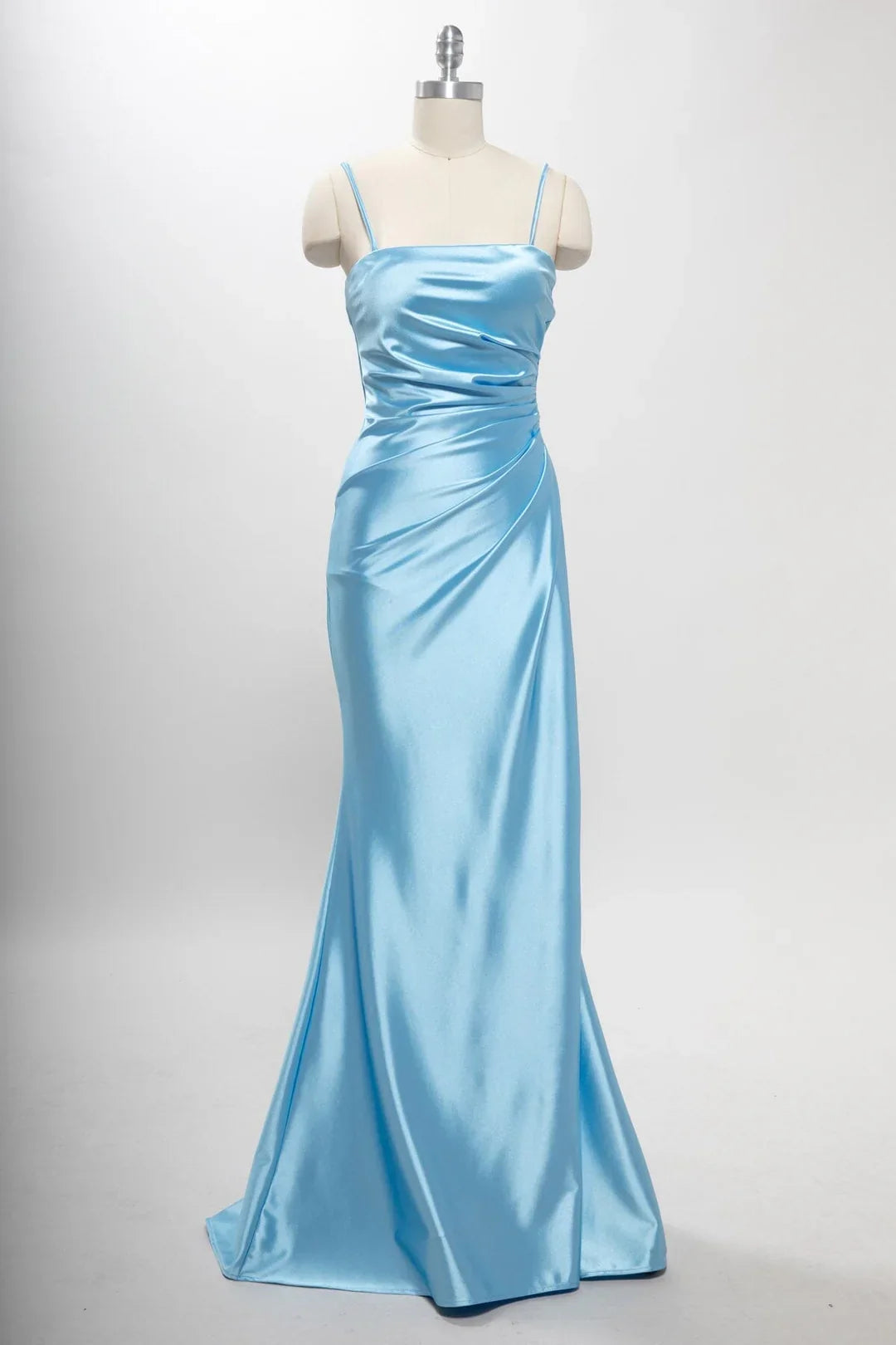 Fitted slit skirt rectangular collar satin dress