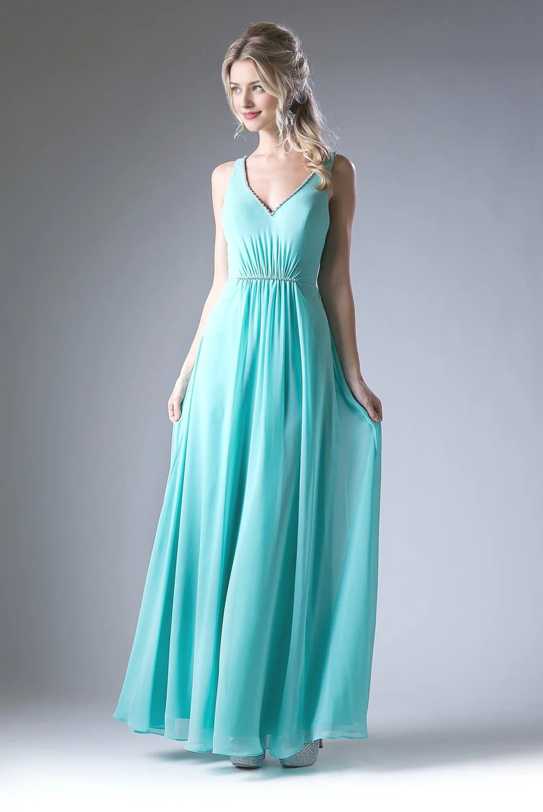 Backless lace up long V-neck dress
