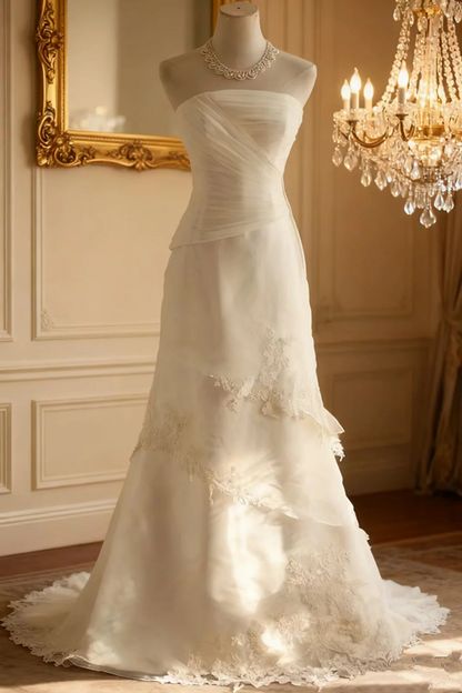 White strapless fitted long ball gown R6728