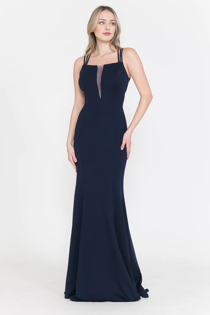 Illusion splicing long lace up backless dress