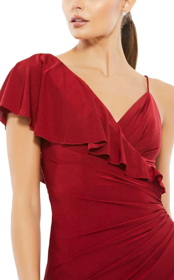 Asymmetric shoulder V-neck backless and floor length Prom dress