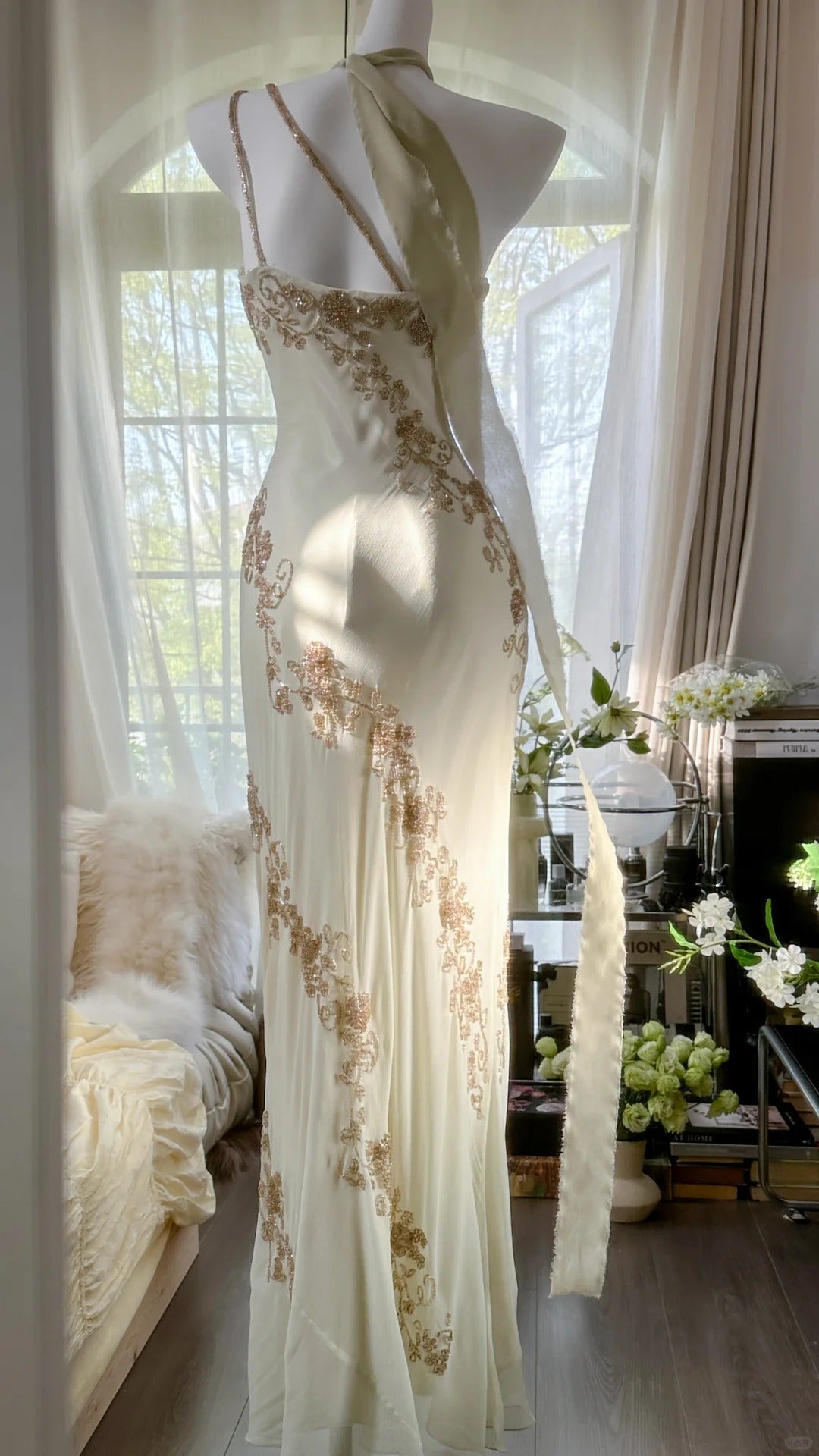 Ivory/Green Vintage Fashion One Shoulder Exquisite Beaded Long Chiffon Ball Gown Birthday Party Dress Cocktail Party Dress Evening Dress Prom Dress gh3971