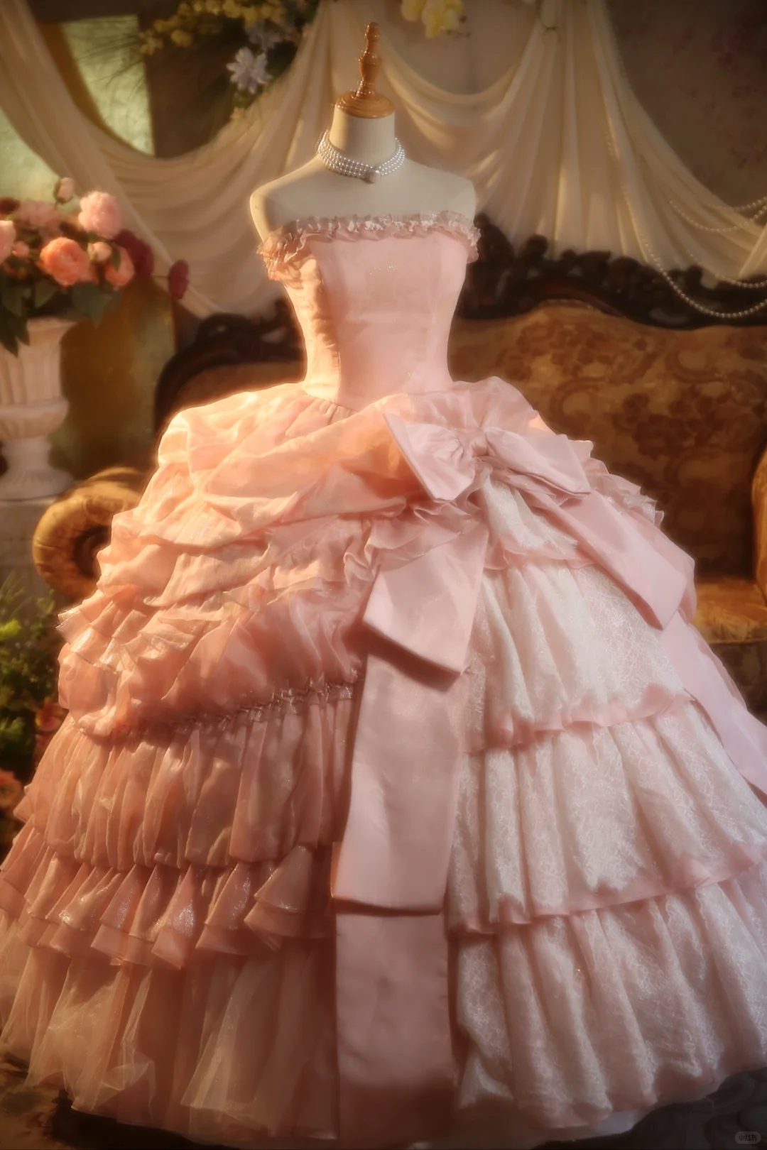 Gorgeous Pink Strapless Ruffled Tiered Oversized Bow Sweet 15 Quinceanera Ball Gown TP5519