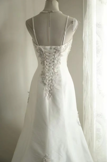 Elegant Satin Spaghetti Strap Beaded Draped A-Line Prom Dress TP5629