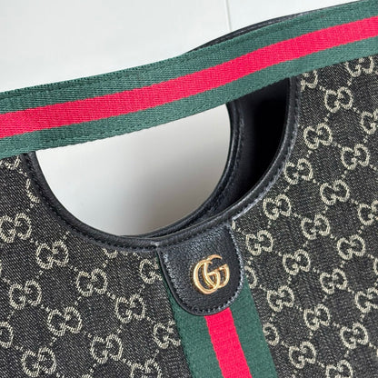 Gucci Giglio Large Tote Bag Black And White GG Denim 39Cm ‎