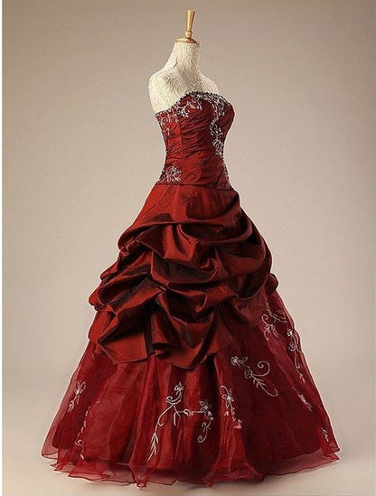 Vintage Burgundy Embroidery Beaded Sweet 16 Quinceanera A-Line Floor-length Prom Dress Birthday Dress Evening Dress Ball Gown TP4642