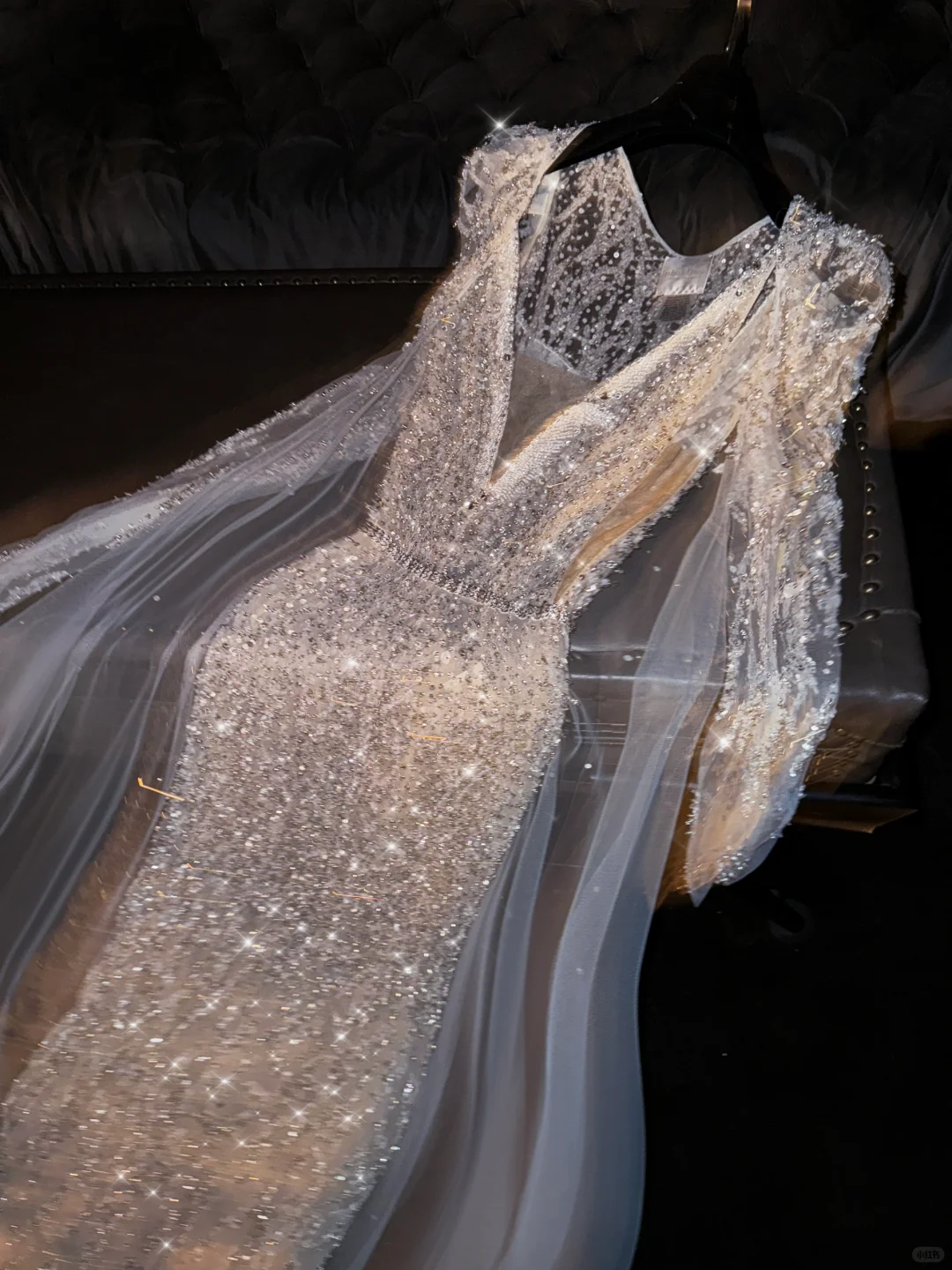 Glamorous Champagne Sequin Mermaid Beaded Embroidery Sheer Tulle Evening Gown TP5391