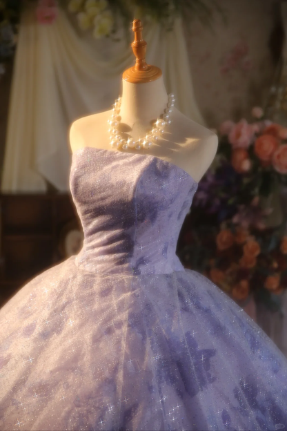 Gorgeous Lilac Floral Strapless Sparkling Tulle Formal Sweet 15 Quinceanera Ball Gown TP5516