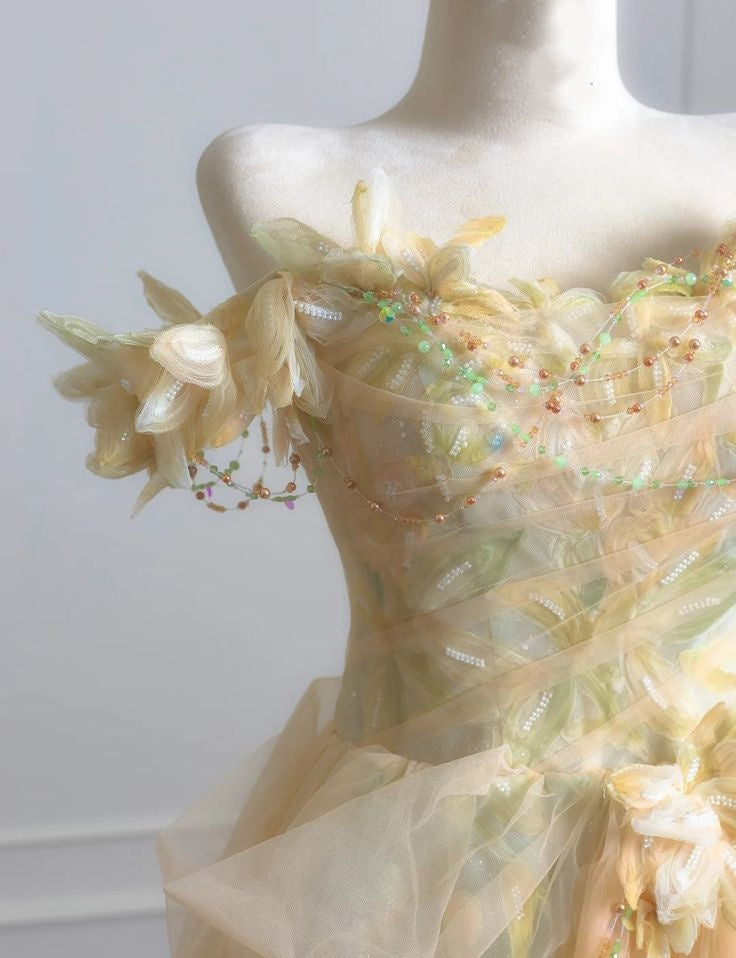 Gorgeous Floral Embroidered Tulle 3D Flower Appliques Sweet 16 Quinceanera Ball Gown TP5786