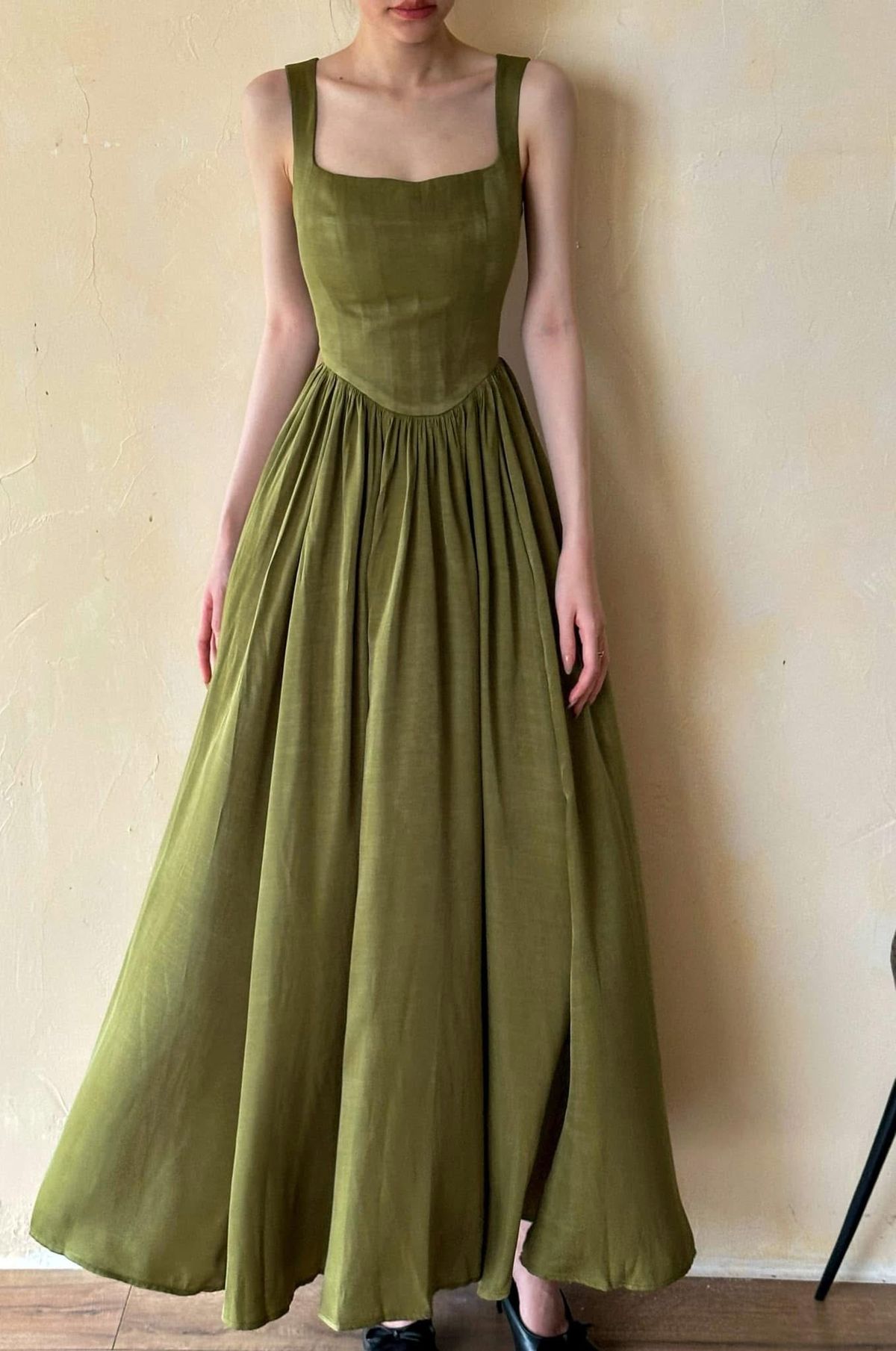 girlhomeshops--Custom green spaghetti strap simple long bridesmaid dress gh5709
