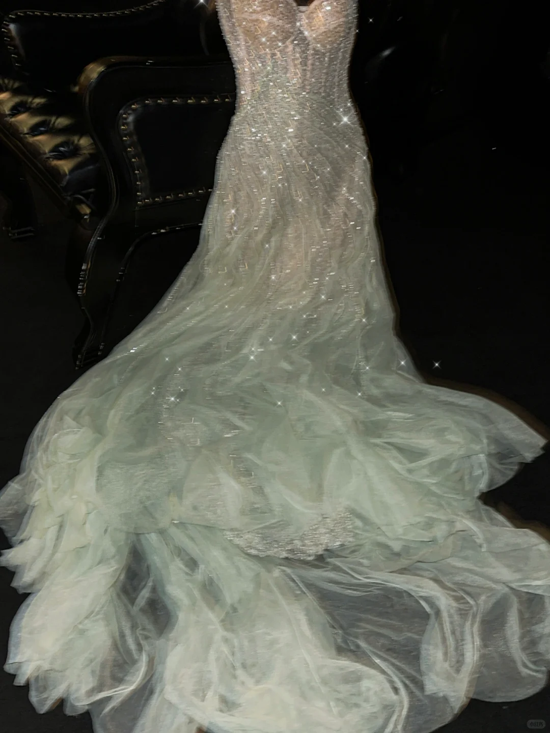 Glamorous Mint Green Ombre Beaded Tulle A-Line Ruffled Evening Gown TP5403