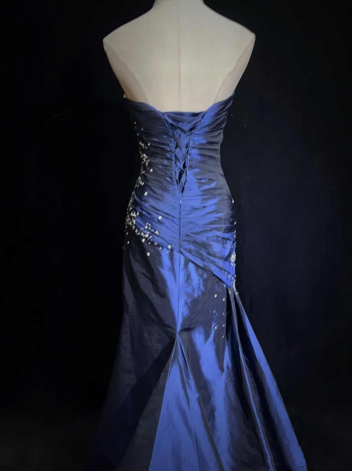 Blue Vintage Fashion Exquisite Beading Long Satin Floor Length Ball Gown Evening Dress gh3636